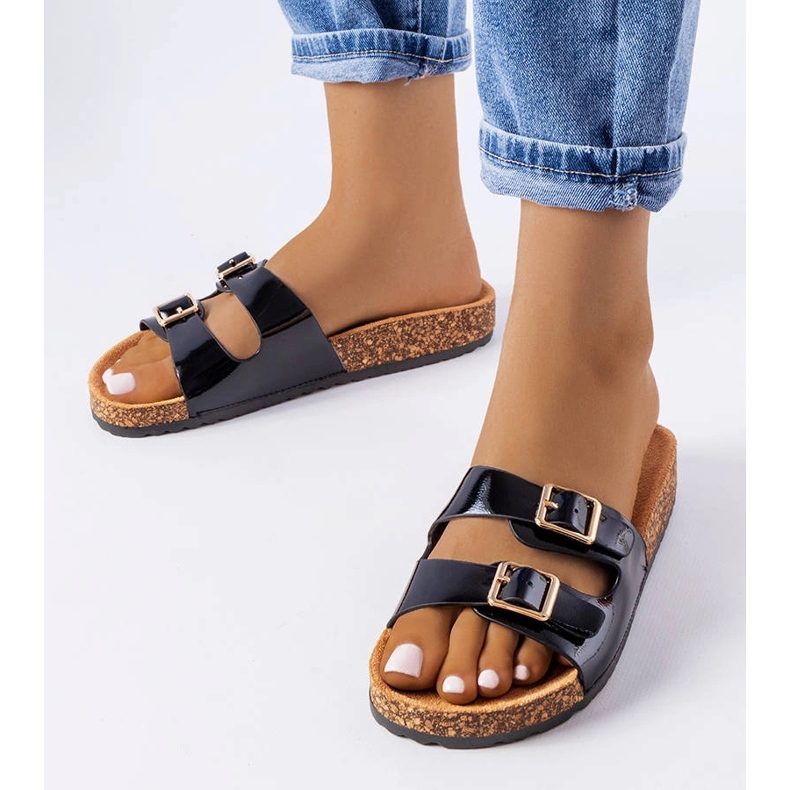 Schwarze Pantoletten mit Korksohle von Cincinna 1