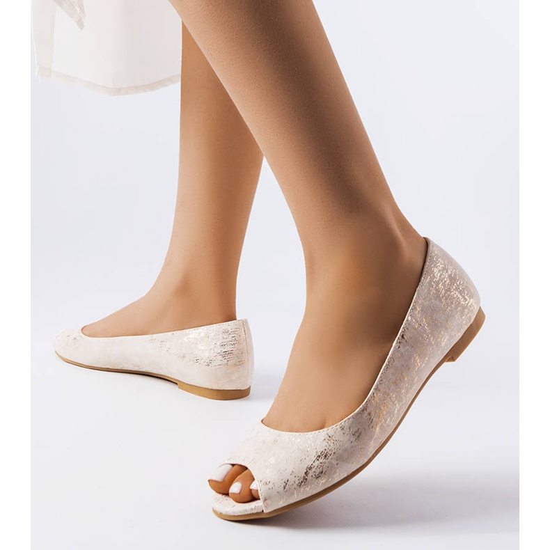 Goldene Ballerinas mit offener Zehenpartie von Lesage 1