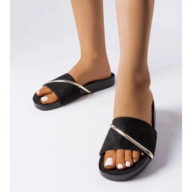 Schwarze Flip-Flops mit goldener Plainfield-Applikation 1