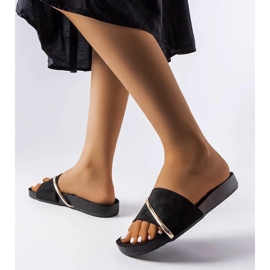 Schwarze Flip-Flops mit goldener Plainfield-Applikation 2