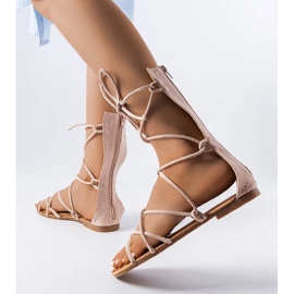 Beigefarbene High-Tie-Sandalen von Heliport 1