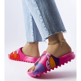 Dunkelrosa Flip-Flops mit Aufdrucken 2