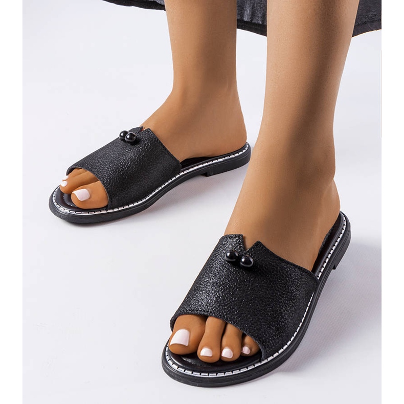 Schwarze Metallic-Sandalen mit Perlen von Frederi 1