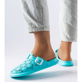 Blaue durchbrochene Gummipantoletten von Peverell 1