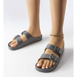 Graue Gummipantoffeln mit Schnallen von Eugene 1