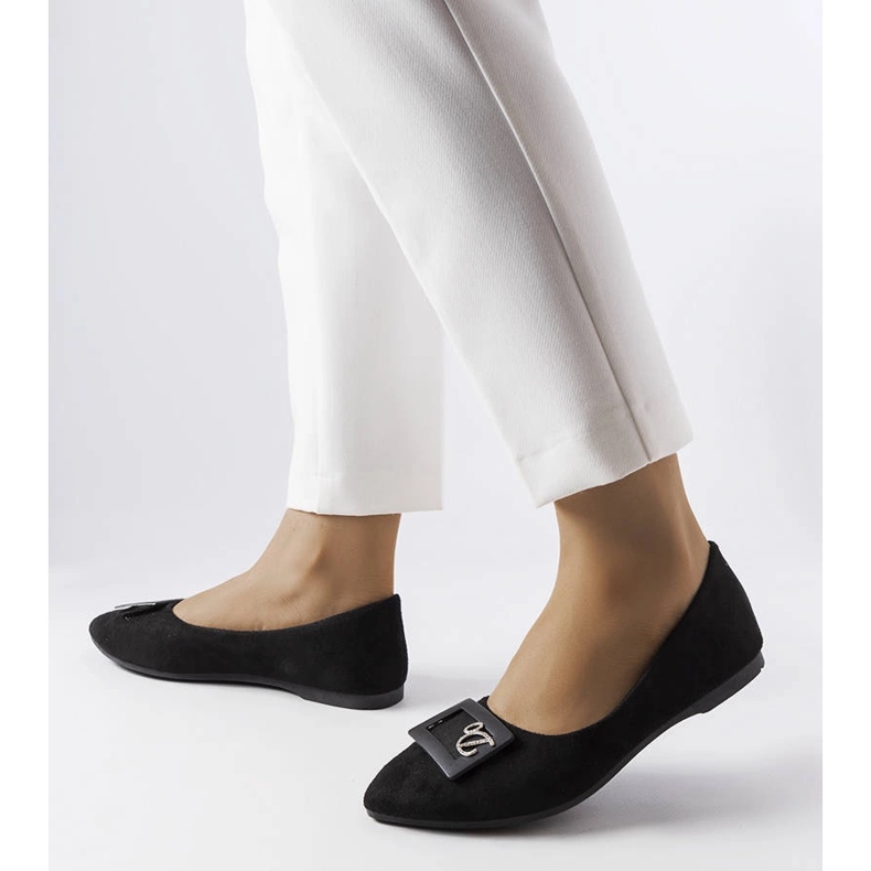 BM Schwarze, mit Strasssteinen verzierte Ballerinas von Fleming 1