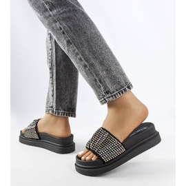 Schwarze Plateausandalen mit Zirkonias von Franet 1