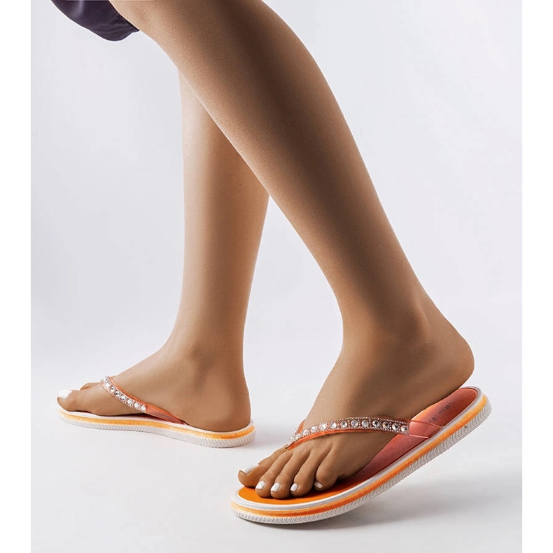 Patrier orangefarbene Flip-Flops mit Strasssteinen 2