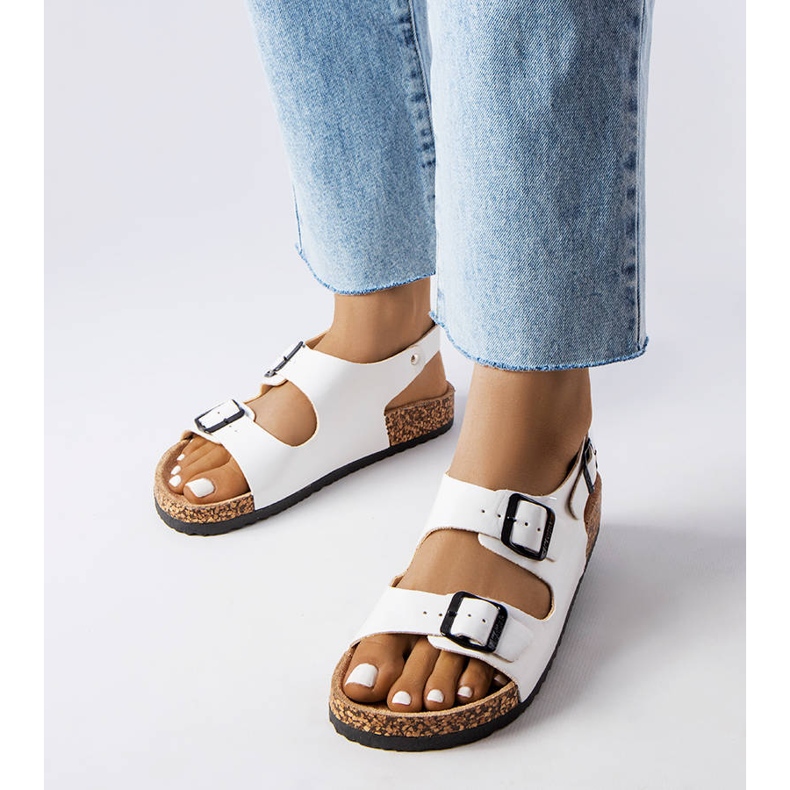 Weiße Korksandalen mit Schnallen von Lee Cooper LCW-22-35-1160L 1