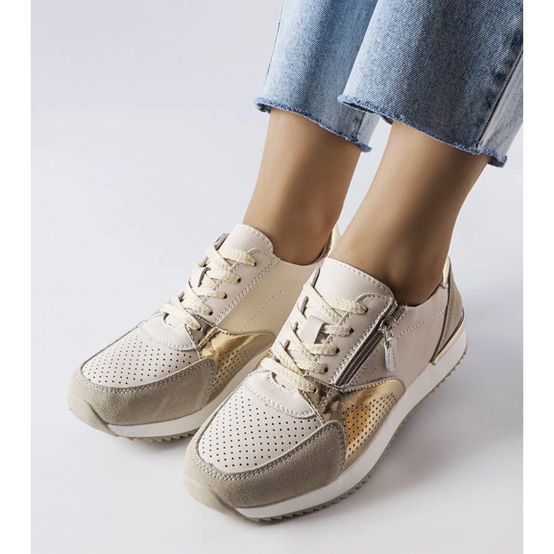 Goodin Beige durchbrochene Lederschuhe von Galileo 1