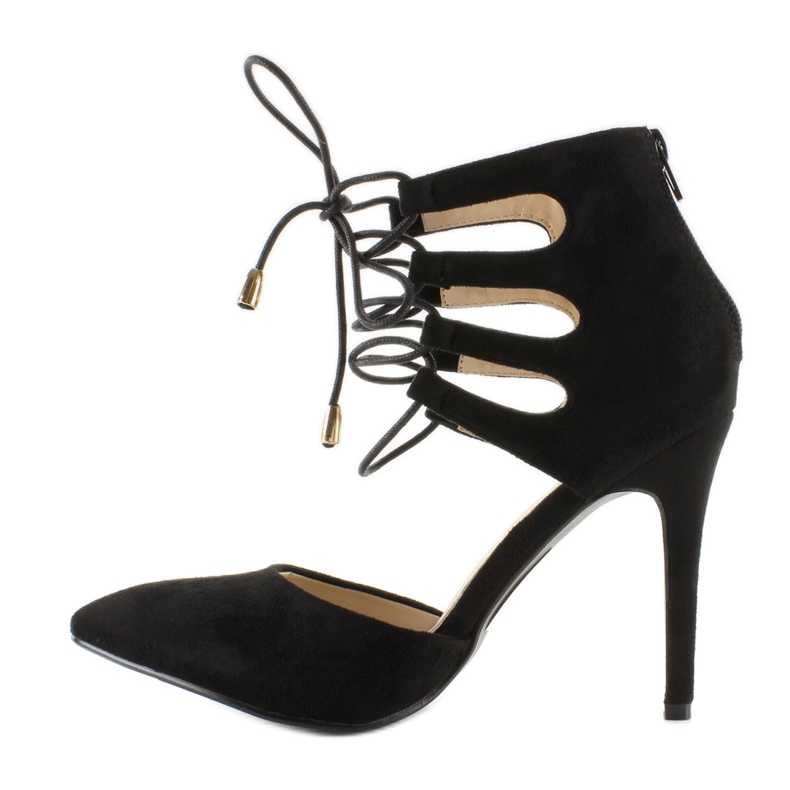 Am Knöchel gebundene Wildleder-Stilettos Schwarz 1