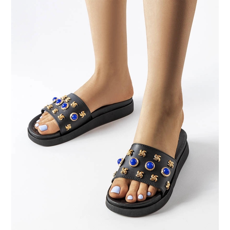 Schwarz verzierte Pantoletten von Montesarchio 1