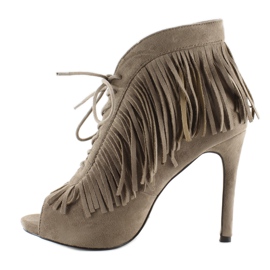 Offene Schnürboots im Boho-Stil 11015 Khaki grau 1