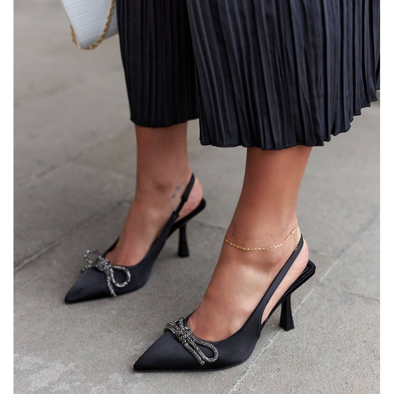 Schwarze High-Heel-Sandalen mit Schleife von Didier 2