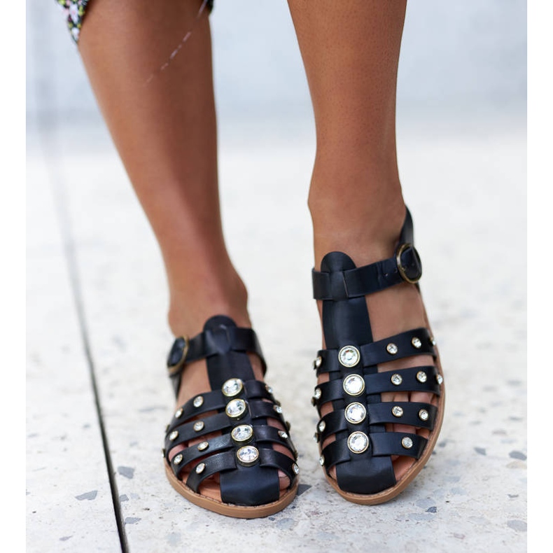 Schwarze Sandalen mit Strasssteinen von Gaetano 1