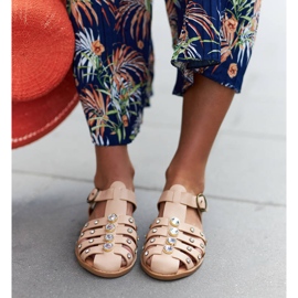 Beigefarbene Sandalen mit Strasssteinen von Gaetano 2