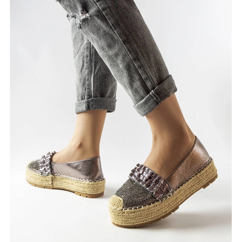 Silberne Espadrilles mit Zirkonia von Lauro braun 1
