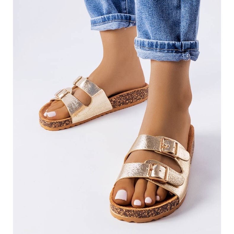 Goldene Flip-Flops mit Cincinna-Korksohle 1