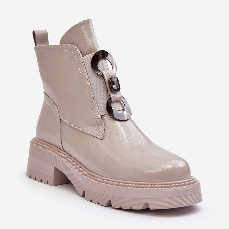 Lack-Damenstiefel mit Verzierung Beige S.Barski MR870-53 1