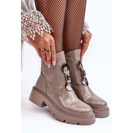 Lack-Damenstiefel mit Verzierung Beige S.Barski MR870-53 2