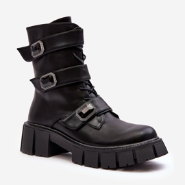 Damen-Arbeiterstiefel aus Leder in Schwarz S.Barski MR870-62 1