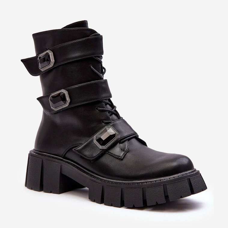 Damen-Arbeiterstiefel aus Leder in Schwarz S.Barski MR870-62 1