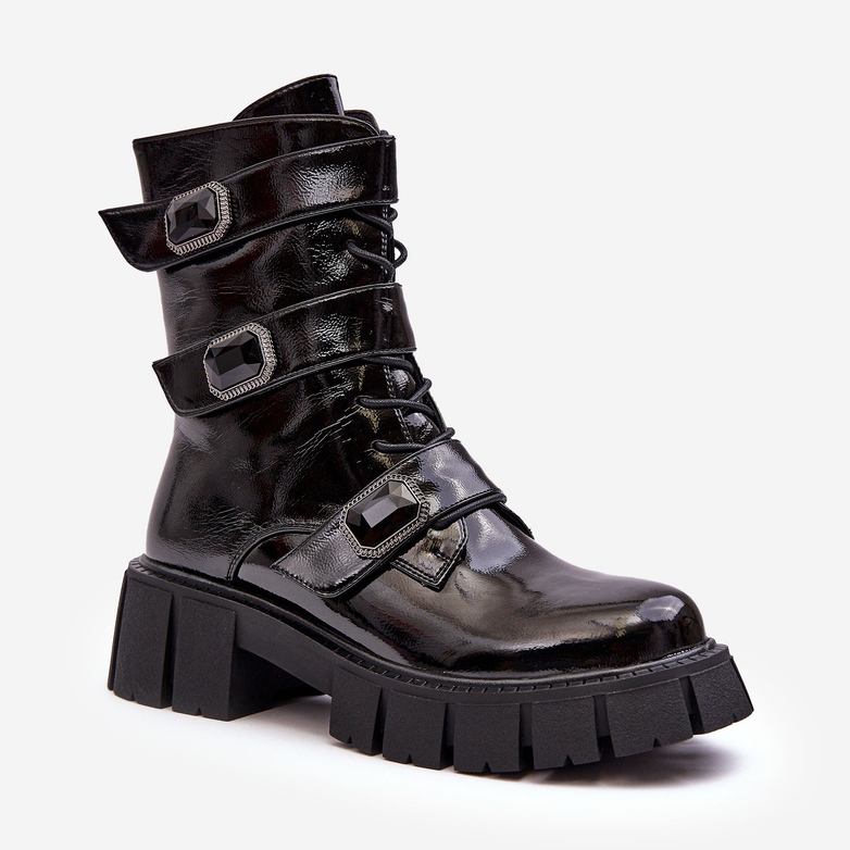 Damen-Arbeiterstiefel Lackschwarz S.Barski MR870-61 1