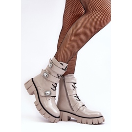 Damen-Arbeiterstiefel Lack Hellgrau S.Barski MR870-61 2