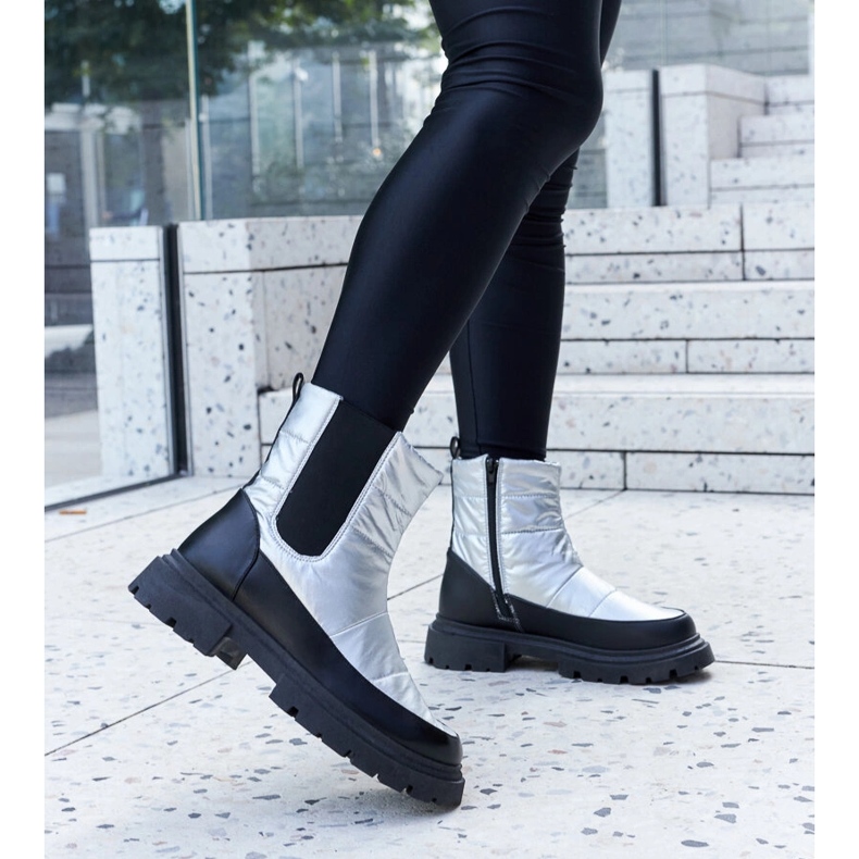 Isolierte Schneestiefel aus galvanisiertem Metall silber- 1