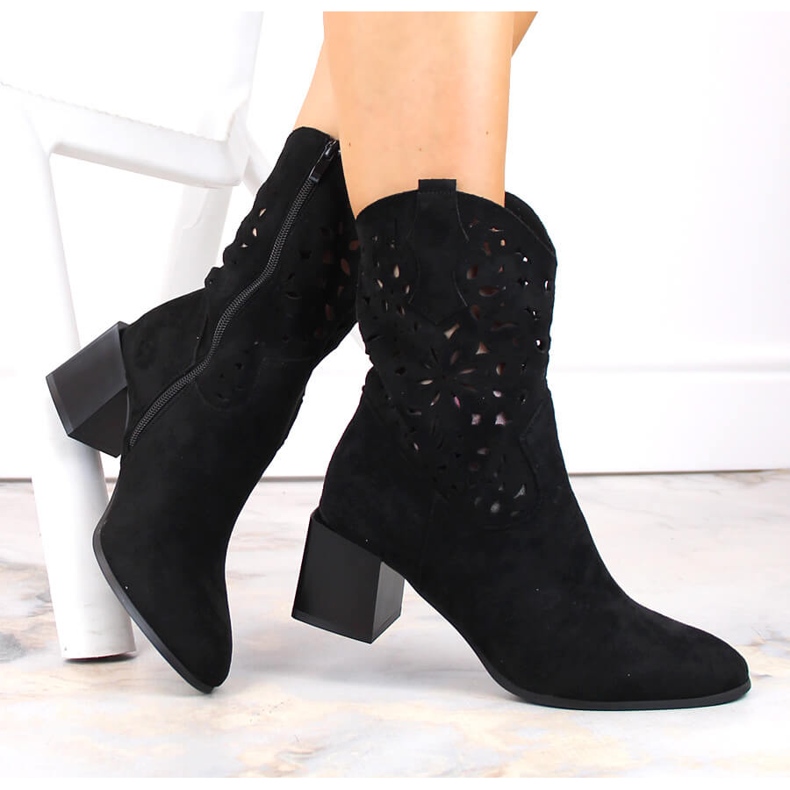 Durchbrochene Cowboystiefel für Damen, nicht isoliert, schwarz Jezzi ASA217-4 1