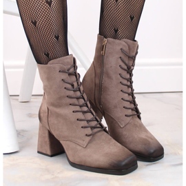Damen-Stiefeletten aus Wildleder mit Schnürsenkeln und Reißverschluss, braun Potocki SZ12185 3