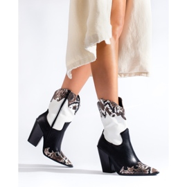 Schwarz-weiße Shelovet-Cowboystiefel für Damen 1