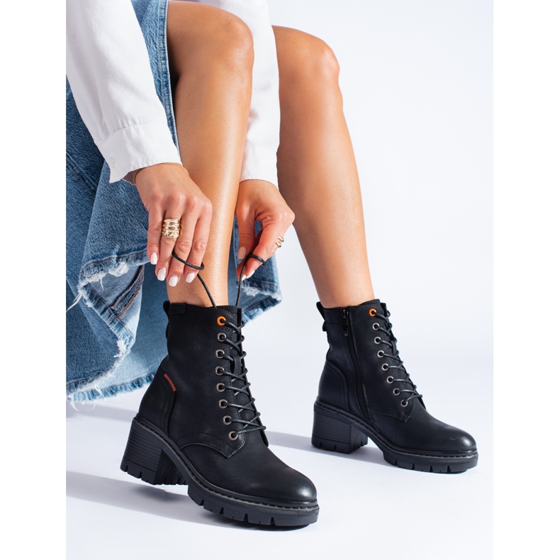 Schwarze Shelovet-Schnürstiefeletten mit breitem Absatz 1