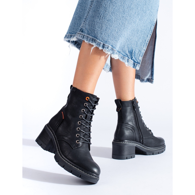 Schwarze Shelovet-Schnürstiefeletten mit breitem Absatz 2