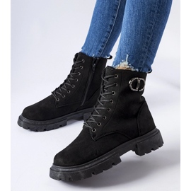 Schwarze Broberg-Stiefel aus Öko-Wildleder mit Zirkonen 1