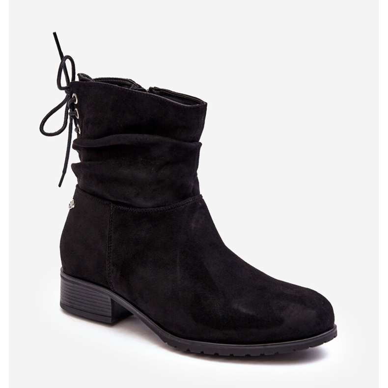 PE1 Flache Damenstiefel aus Wildleder in Schwarz von Keresa 1