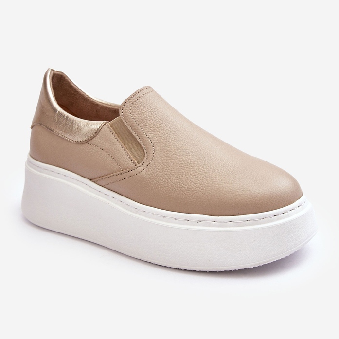 Beige Lemar Manish Damen-Sportschuhe aus Leder auf der Plattform 1