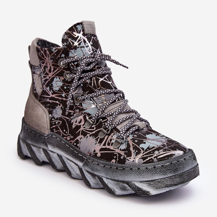 Warme Damen-Stiefeletten aus Leder Maciejka 06146-03 Grau schwarz 1