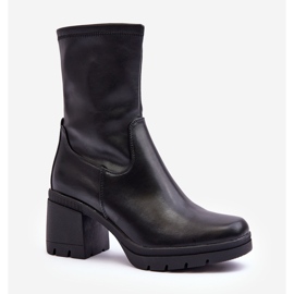 Sergio Leone Damen-Lederstiefeletten mit massiven High Heels, Black Fllavie schwarz 1