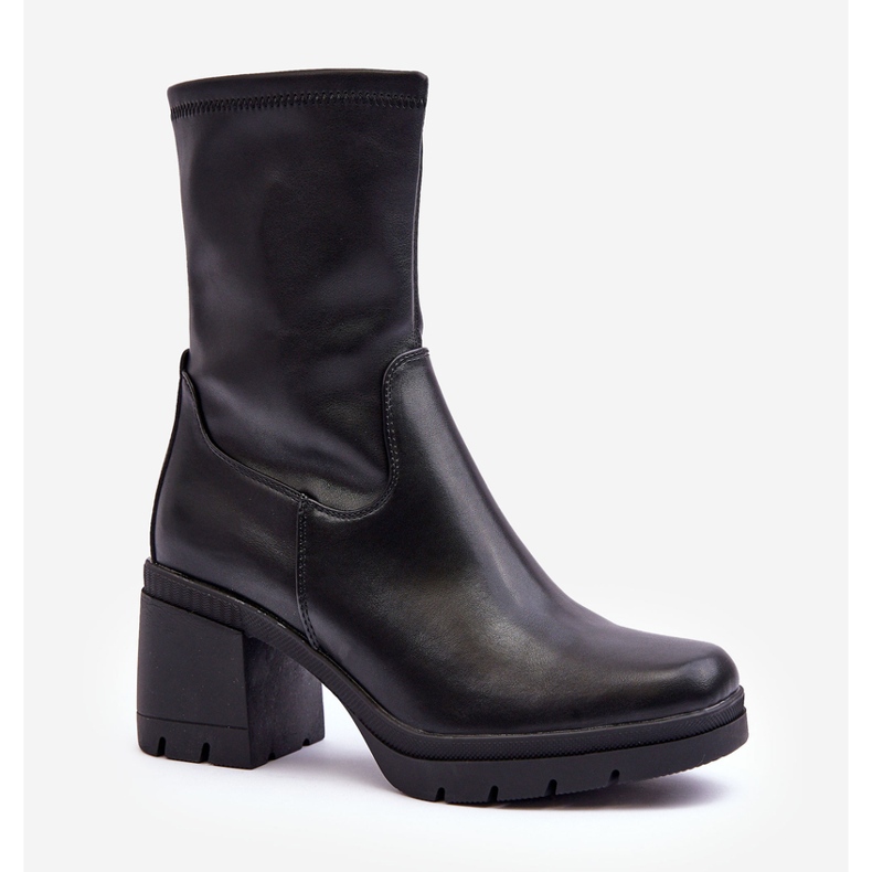 Sergio Leone Damen-Lederstiefeletten mit massiven High Heels, Black Fllavie schwarz 1