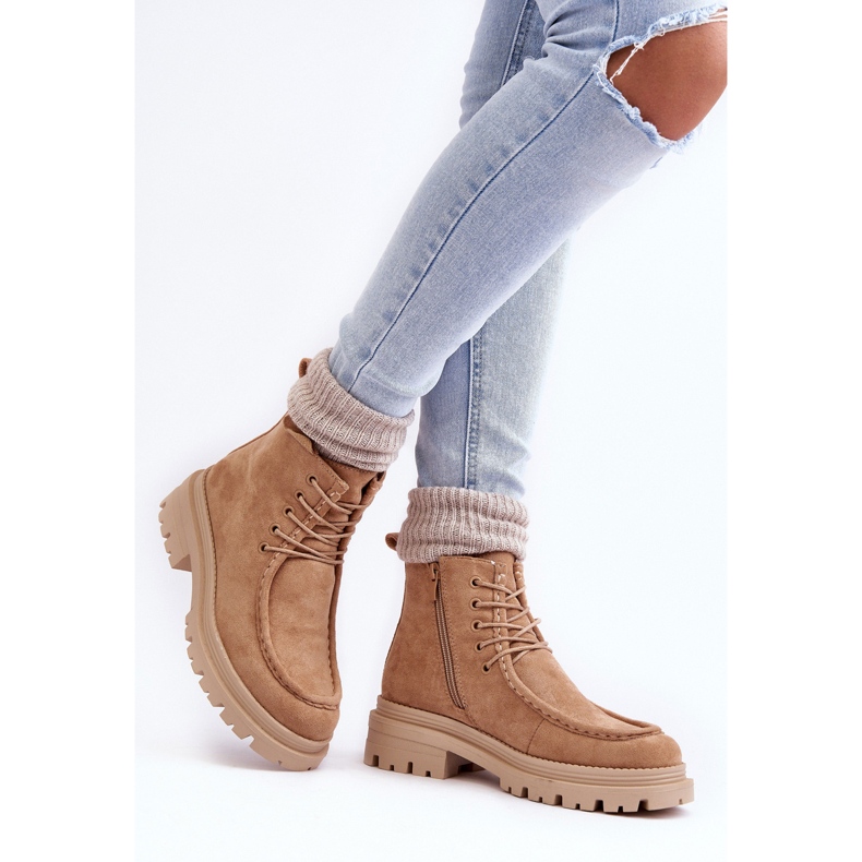Damen-Stiefeletten mit Reißverschluss, Dunkelbeige Apolosi 2