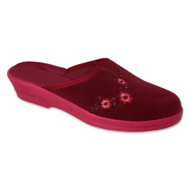 Befado Damen-Pu-Hausschuhe 219D480, burgunderfarbene, bestickte Blumen rot 1