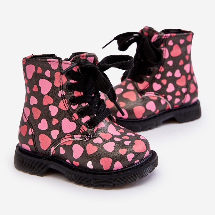 Isolierte Kinderstiefeletten mit Reißverschluss, Schwarz und Pink Dolida 1