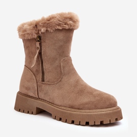 PE1 Damen-Stiefeletten aus Wildleder mit Fell, Beige Hasiva 1