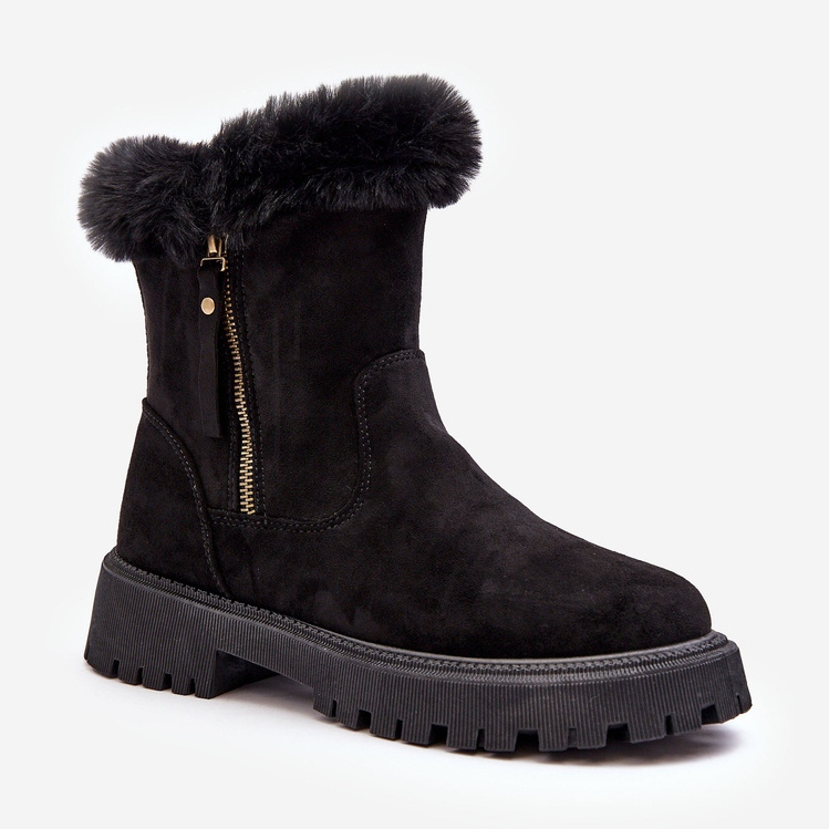 PE1 Damen-Stiefeletten aus Wildleder mit Fell, Schwarz Hasiva 1
