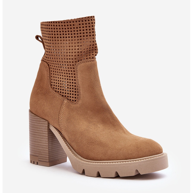 Lewski Shoes Durchbrochene Damen-Stiefeletten aus Wildleder Camel Lewski 3386 beige 1