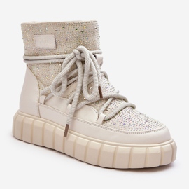 Isolierte Schneestiefel mit Strasssteinen verziert GOE MM2N4081 Beige 1