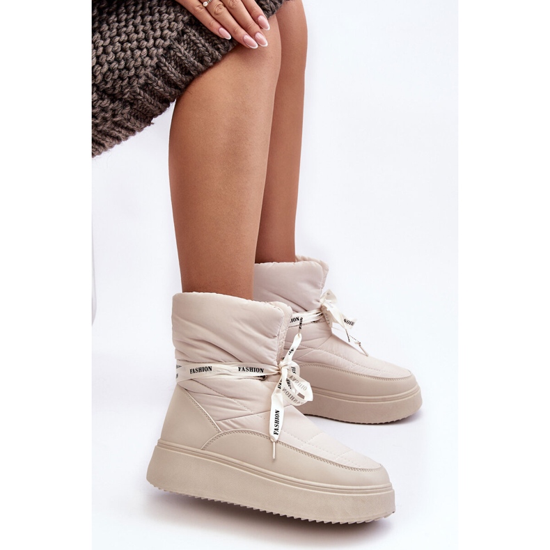 PS1 Damen-Schneestiefel mit dekorativer Schnürung, hellbeige Siracna 1