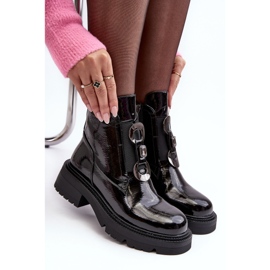 Lack-Damenstiefel mit Verzierung Schwarz S.Barski MR870-53 1