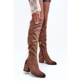 Vinceza Damen-Overknee-Stiefel Favana aus beigem Wildleder 2